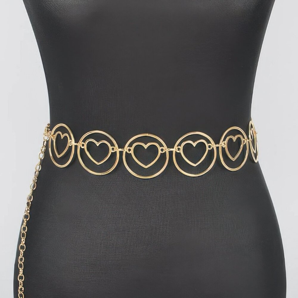 Heart Shape And O Ring Metal Chain Belt